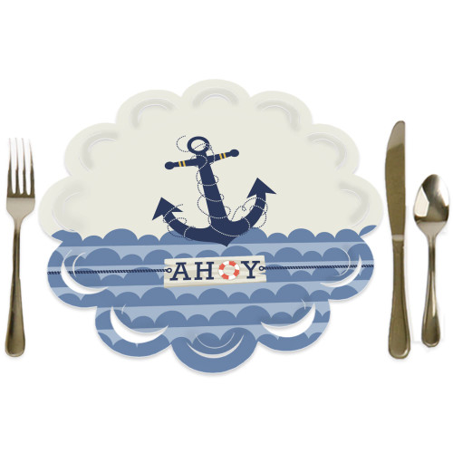Big Dot of Happiness Ahoy - Nautical - Baby Shower or Birthday Party Round Table Decorations - Paper Chargers - Place Setting for 12 Big Dot of Happiness Ahoy - Nautical - Baby Shower or Birthday Party Round Table Decorations - Paper Chargers - Place Setting for 12