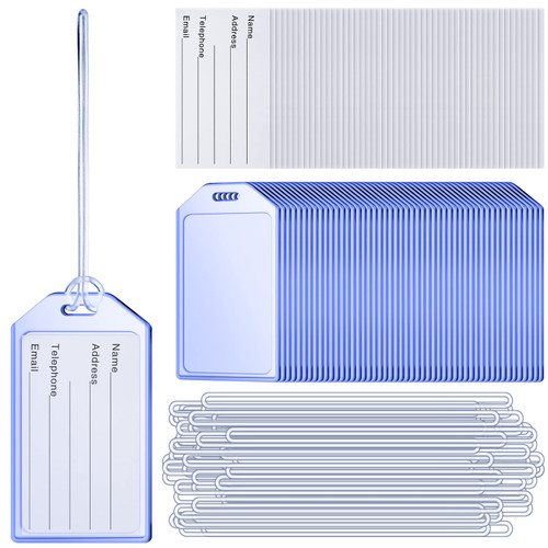 40 Pack Clear Luggage Tags with Loops Heavy Duty PVC Case Tags Suitcases Identification ID Card with Business Card Insert Window