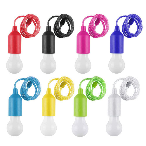 SHUWND 8 Pack LED Pull Cord Light Bulb, Colorful LED Bulb Light Hanging Pull Cord Lamp Battery Operated, Portable Night Light for Party, Weddings, Festivals Lighting, Camping, Child Room Decoration