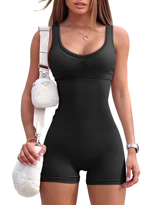 OQQ Women's Yoga Seamless Workout One Piece Padded Sports Exercise Romper Bra, Black, Small