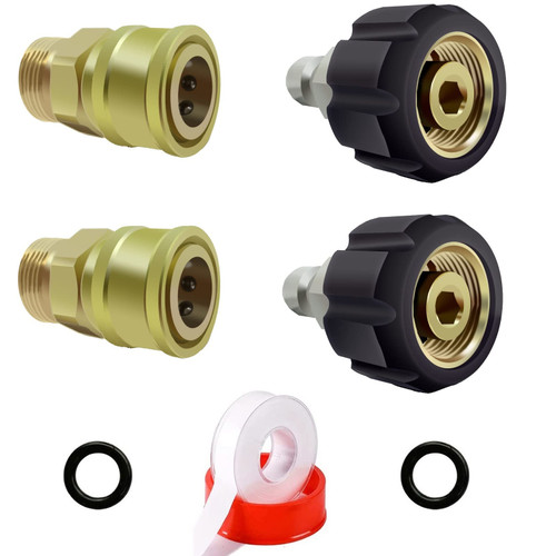 Boltigen Pressure Washer Adapter Set, Pressure Washer Quick Connect Kit, M22-14mm, M22-15mm Male Swivel Fitting, 3/8'' Quick Connect Fittings, 5000PSI, 2 Sets (4)