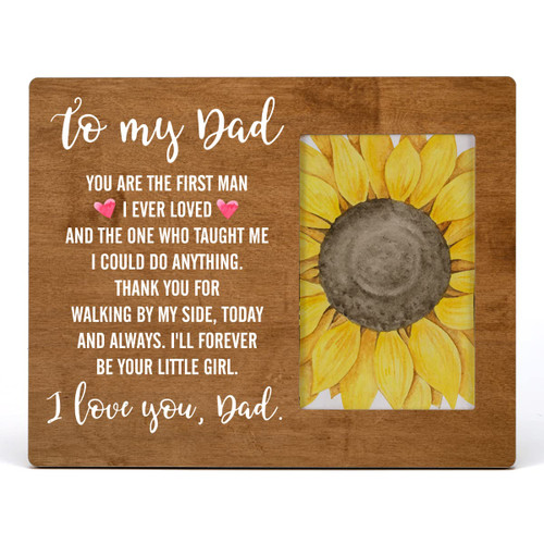 HOIJAUMAI Father of the Bride Wood Picture Frame Gift, to My Dad You are the First Man Rustic Wooden Photo Frame Father's Day Birthday Wedding Gift, Tabletop and Wall Mounting, Display Photo 4x6 Inch