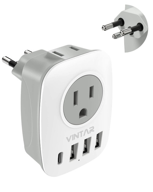 Switzerland Plug Adapter,VINTAR Type J Adapter Switzerland with 1 USB C,3 USB Ports and 2 American Outlets, 6 in 1 Swiss Power Adapter for US to Switzerland, Rwanda, Liechtenstein