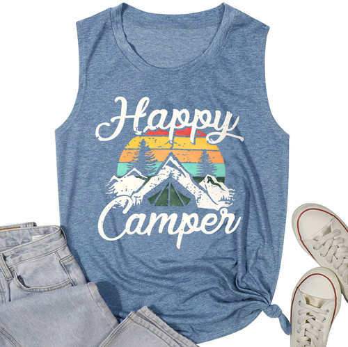 Happy Camper Shirt Tank Tops Women Hiking Mountain Adventure Workout Camping Summer Athletic Sleeveless Shirts Funny Cute Graphic Tee Tops-M Blue Happy Camper Shirt Tank Tops Women Hiking Mountain Adventure Workout Camping Summer Athletic Sleeveless Shirts Funny Cute Graphic Tee Tops-M Blue