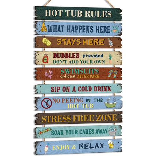 Tatuo Hot Tub Rules Wood Sign Funny Hot Tub Rules Sign Bathroom Decorative Signs Outdoor Rules Plaque Wall Bath for Pool Backyard Outdoor Wall Art Accessories (Classic)