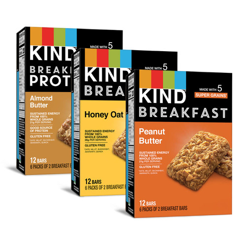 KIND Breakfast Bars, Variety Pack, Honey Oat, Almond Butter, Peanut Butter, Healthy Snacks, Gluten Free, 18 Count KIND Breakfast Bars, Variety Pack, Honey Oat, Almond Butter, Peanut Butter, Healthy Snacks, Gluten Free, 18 Count