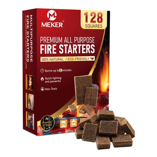 Fire Starter Squares 128 - Natural Fire Starters for Fireplace, Campfire, BBQ, Grill Pit, Wood Stove & Chimney - All Weather Charcoal Starters Waterproof Indoor/Outdoor - Camping Accessories Fire Starter Squares 128 - Natural Fire Starters for Fireplace, Campfire, BBQ, Grill Pit, Wood Stove & Chimney - All Weather Charcoal Starters Waterproof Indoor/Outdoor - Camping Accessories