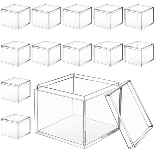 12 Pieces Clear Acrylic Plastic Square Cube Small Acrylic Box Acrylic Storage Containers with Lid Stackable Cube Containers Acrylic Container with Lid for Candy Jewelry Display (2.2 x 2.2 x 1.8 inch)
