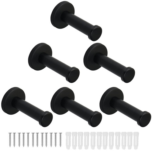 Vanloory Bath Towel Hooks, 6 Pack Round Coat Hooks, Sturdy Wall Mounted Robe Hook, SUS 304 Stainless Steel Heavy Duty Clothes Hanger, Wall Towel Hooks for Bathroom Bedroom Kitchen (3 in, Black)