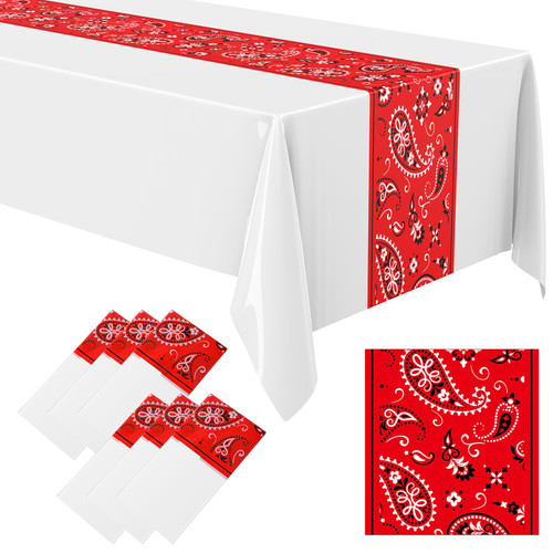 Oudain 6 Pcs 54 x 108 Inch Cow Print Table Cloths for Party Cow Print Tablecloth Paisley Table Runner Table Cover Rectangular Birthday Party Decorations Supplies for Boy Baby Home (Red Paisley)