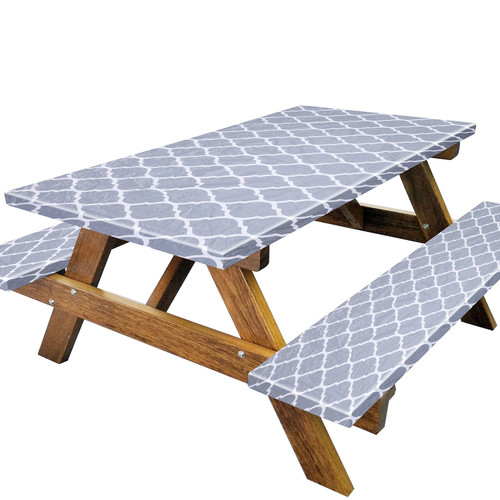 frtzal Vinyl Picnic Tablecloths and Bench Covers, Camping Tablecloth Picnic Pable Bench Covers with Elastic Waterproof Picnic Table and Bench Seat Covers for Outdoor Patio Park