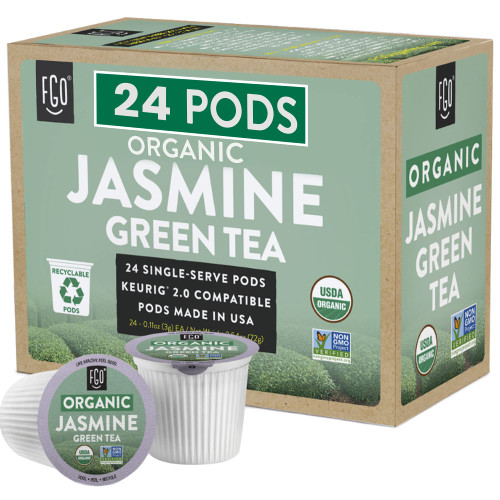 FGO Organic Jasmine Tea K-Cup Pods - Naturally Occurring Caffeine, Keurig Compatible, 24 Pods (Pack of 1)