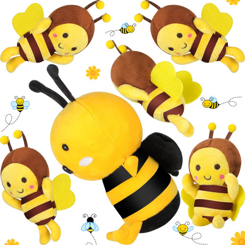 Jerify 6 Pieces Bee Plush Bee Stuffed Animal Toy, Bees Plush with Yellow, Cuddly Large Soft Bee Pillow 2 Sizes 7.87 Inches 4.72 Inches