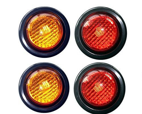 usamjtable 2 Amber 2 Red LED 2" Round Clearance/Side Marker Light Kits with Light and Grommet Truck Trailer RV