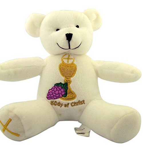 First Communion Teddy Bear with Embroidered Chalice and Cross, 6 Inch First Communion Teddy Bear with Embroidered Chalice and Cross, 6 Inch