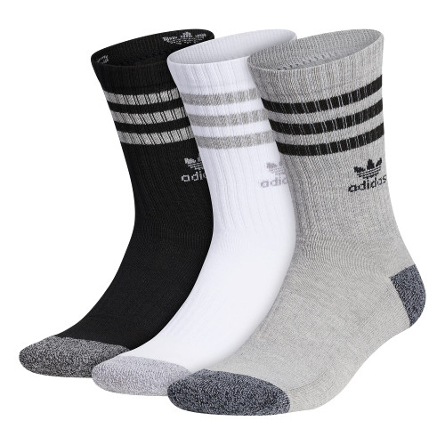 adidas Originals Roller Crew Socks (3-Pair), Heather Grey/Black/White, Medium adidas Originals Roller Crew Socks (3-Pair), Heather Grey/Black/White, Medium