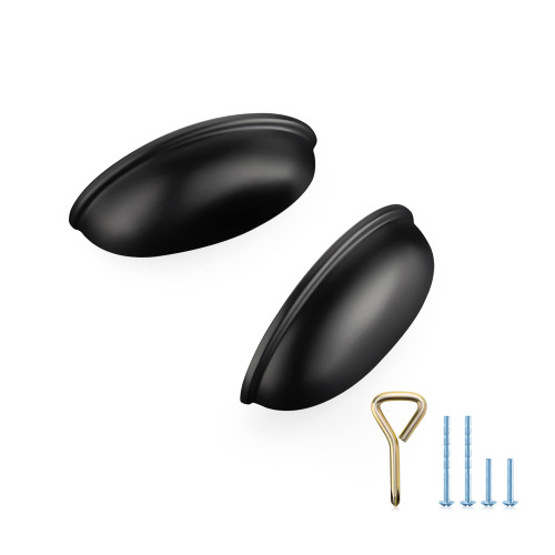 Ravinte 10PCS Pack 3inch Hole Center Matte Black Cabinet Pulls Kitchen Cabinet Hardware Kitchen Cabinet Knobs Flat Black Drawer Pulls Kitchen Cabinet Handles Drawer Handles Cup Pull for Dresser Drawer