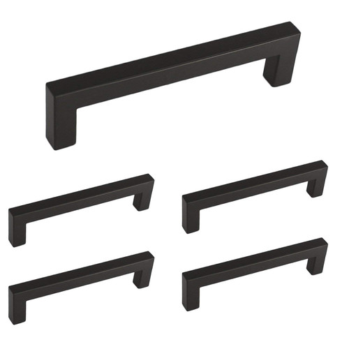 homdiy Black Cabinet Pulls Square Black Drawer Pulls 4-1/2 Inch Hole Centers - 5Pack Matte Black Cabinet Pulls Black Handles for Cabinets, Cupboard