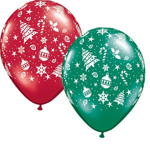 11" Christmas Trimmings Around Latex Balloons (50ct)
