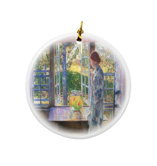 Rikki Knight Childe Hassam Art The Goldfish Window Design Round Porcelain Two-Sided Christmas Ornaments