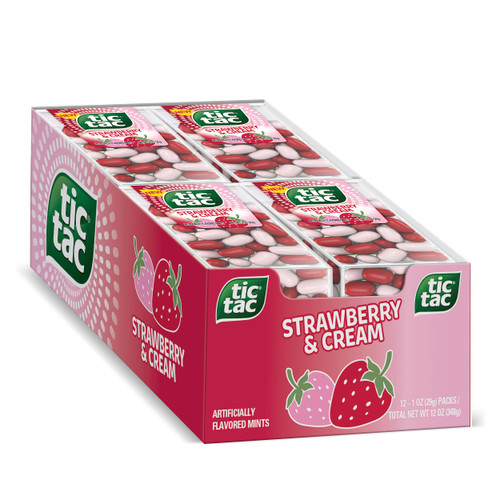 Tic Tac, Strawberry and Cream Flavored, On-the-Go Refreshment, 1 oz each, Bulk 12 pack Tic Tac, Strawberry and Cream Flavored, On-the-Go Refreshment, 1 oz each, Bulk 12 pack
