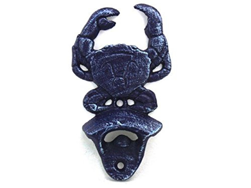 Hampton Nautical Rustic Dark Blue Cast Iron Wall Mounted Crab 6" Bottle Opener