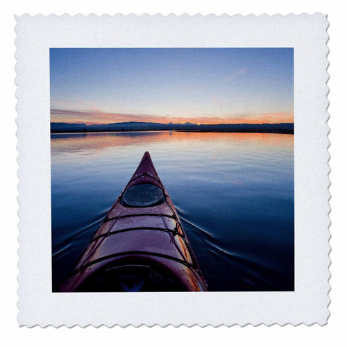 3dRose qs_95680_4 Washington. Kayak at Sunrise Into Skagit Bay-US48 GLU0210-Gary Luhm-Quilt Square, 12 by 12-Inch