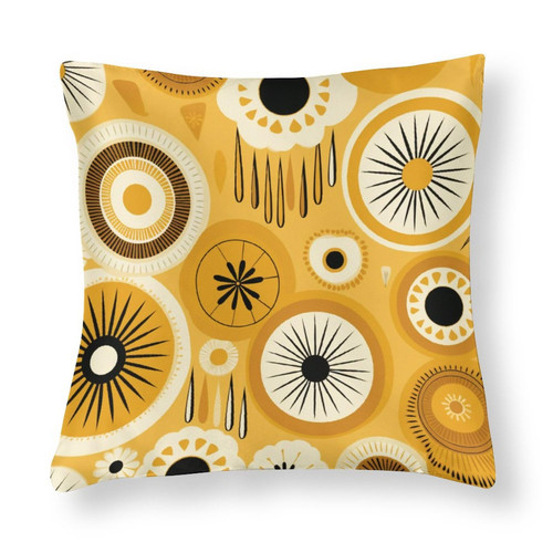18"x18" Throw Pillow Covers Retro Mid Century 60s 70s Pattern Mustard Yellow Satin Square Throw Pillow Covers Retro Abstract Mid Century Outdoor Pillow Cover Decoration for Sofa Couch Zippered