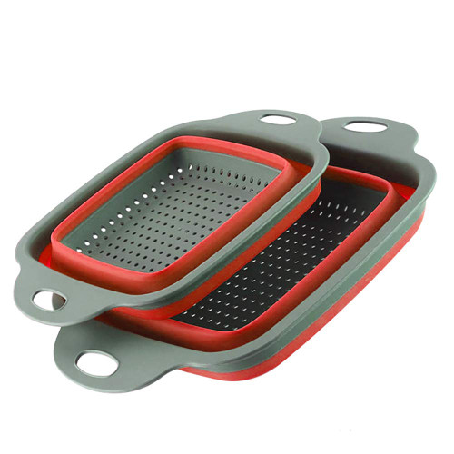 Collapsible Colander, 2 Collapsible Set, Kitchen Colander Strainer Over Sink Folding Colander with Handle for Draining Fruit,Vegetable,Pasta (Red)