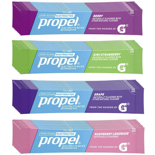 Propel Powder Electrolytes Packets, 4 Flavor Variety Pack With Electrolytes, Vitamins and No Sugar - (40 - Pack)