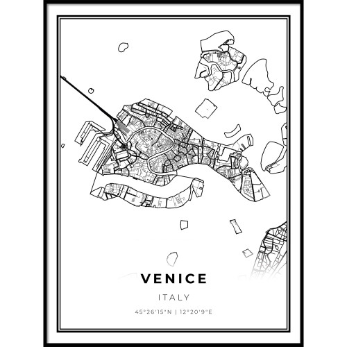 Skanndi Venice Map Print, Italy Italia Map Art Poster, Venetian Venesia, Modern Wall Art, Street Map Artwork 9x11