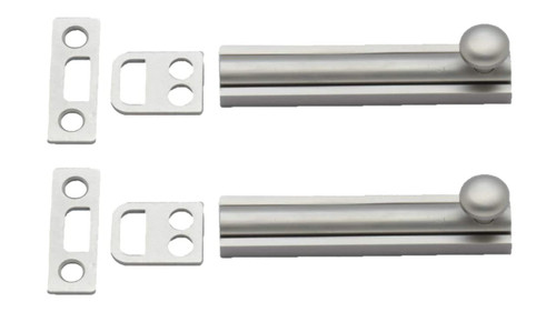 QCAA Solid Brass Surface Bolt, 3", Satin Nickel, 2 Pack, Made in Taiwan