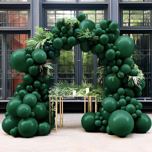 Dark Green Balloon Garland Double Stuffed Emerald Green Latex Balloon Different Sizes 18In 12In 5In Hunter Green Balloon Arch Kit for Birthday Safari Baby Shower Christmas Anniversary Party Decoration