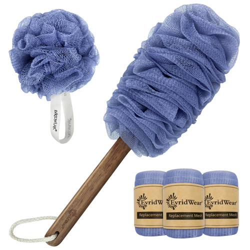 Evridwear Loofah on A Stick Bath Sponge Loofah Back Scrubber for Shower, Long Handle Exfoliating Luffa Pouf Body Scrubber for Men & Women
