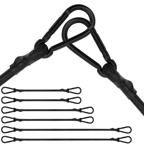 Bungee Cords with Carabiner, 6 Pack Long Heavy Duty Carabiner Bungee Cord Assorted Size 36" 48" 72", Extra Strong Black Bungee Straps with Carabiner Hooks for Camping, Tarps, Bike Rack, Tent, Car