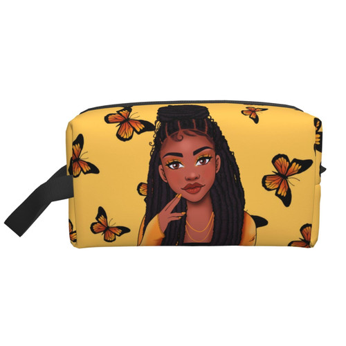 yalinan African Black Girl Makeup Bag Travel Cosmetic Bag Waterproof Toiletry Bag Accessories Organizer for Women