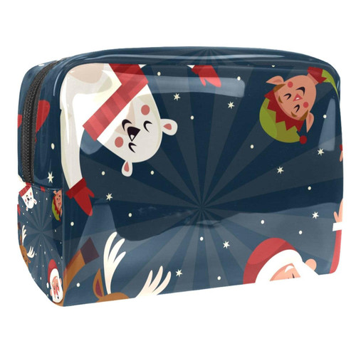 VBFOFBV Large Makeup Bag Zipper Pouch Waterproof Travel Cosmetic Organizer for Women and Girls, Christmas Elk Santa Claus Polar Bear