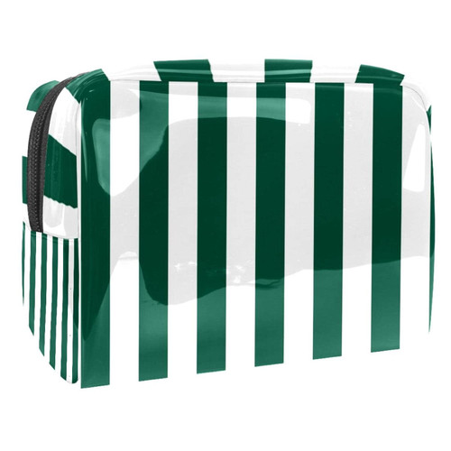 VBFOFBV Large Makeup Bag Zipper Pouch Waterproof Travel Cosmetic Organizer for Women and Girls, Classic Stripes White Green Vintage Modern