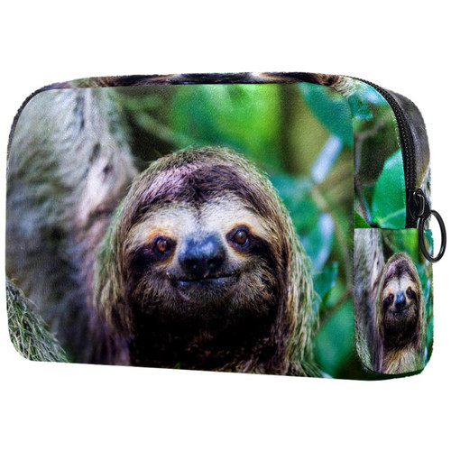 JAVENPROEQT Cute Sloth Face Cosmetic Makeup Bags, Small Travel Zipper Pouch Portable Toiletry Bag Makeup Organizer for Women Teen Girls