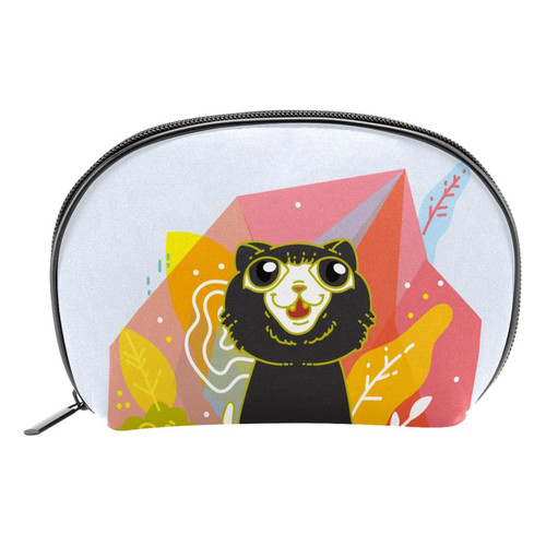 yoyoAmoy Small Makeup Bag Zipper Pouch, Portable Travel Cosmetic Bags, Half Moon Makeup Case for Women Girls Cat Cute