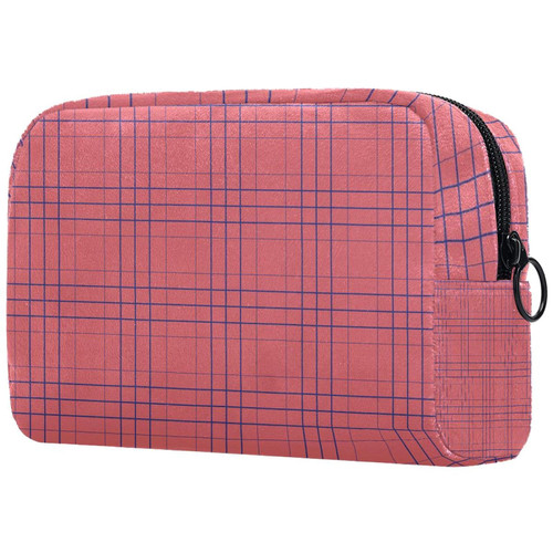 Travel Portable Cosmetic Bags For Women Men, Pretty Storage Bag Cosmetic Pouch With Zipper, Toiletry Bag Makeup Organizer Blue Lines Striped Zigzags Coral Pink Travel Portable Cosmetic Bags For Women Men, Pretty Storage Bag Cosmetic Pouch With Zipper, Toiletry Bag Makeup Organizer Blue Lines Striped Zigzags Coral Pink
