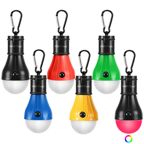 PEMOTech 6 Pack Camping Lights, Portable?5 LED Tent Lights & 1 RGB Lantern Bulb?with Clip Hook, Emergency Lights Tent Lamp Camping Accessories for Backpacking Hiking Camping Hurricane Power Outages