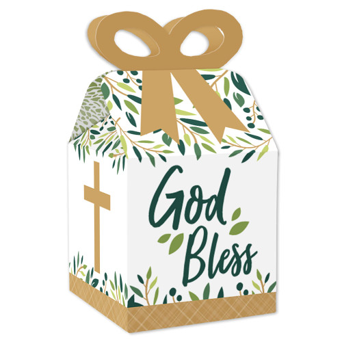 Big Dot of Happiness Elegant Cross - Square Favor Gift Boxes - Religious Party Bow Boxes - Set of 12