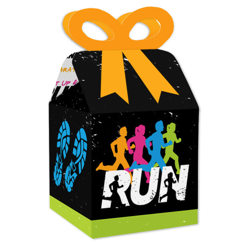 Big Dot of Happiness Set the Pace - Running - Square Favor Gift Boxes - Track, Cross Country or Marathon Party Bow Boxes - Set of 12