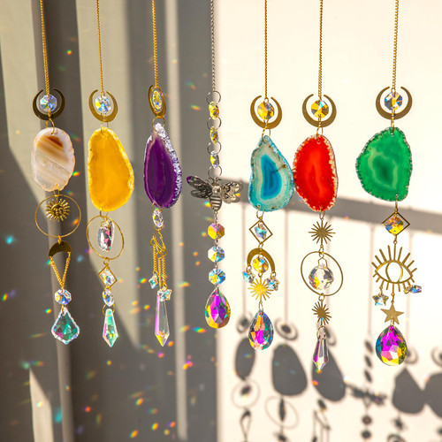 7PCS Crystal Suncatcher, Hanging Suncatchers with Crystals Light, Sun Catchers Indoor Window Catcher Prisms Pendants with Agate Slices,Rainbow Maker for Outdoor Home Garden Wedding Corridor 7PCS Crystal Suncatcher, Hanging Suncatchers with Crystals Light, Sun Catchers Indoor Window Catcher Prisms Pendants with Agate Slices,Rainbow Maker for Outdoor Home Garden Wedding Corridor