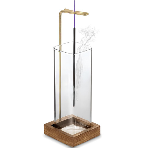 Rectangle Incense Holder for Sticks, Incense Stick Holder with Ash Catcher, Incense Box Burner with Wooden Base, Stick Incense Burner for Home Yoga Meditation(Square)