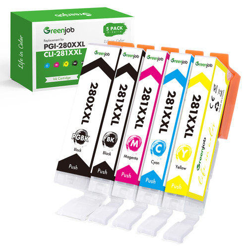 Greenjob Compatible Ink Cartridge Replacement for Canon PGI-280XXL CLI-281XXL 280 XXL 281 XXL Compatible with PIXMA TR7520 TR8520 TS6120 TS6220 TS8120 TS8220 TS9120 TS9520 TS6320 TS9521C (5 Pack) Greenjob Compatible Ink Cartridge Replacement for Canon PGI-280XXL CLI-281XXL 280 XXL 281 XXL Compatible with PIXMA TR7520 TR8520 TS6120 TS6220 TS8120 TS8220 TS9120 TS9520 TS6320 TS9521C (5 Pack)