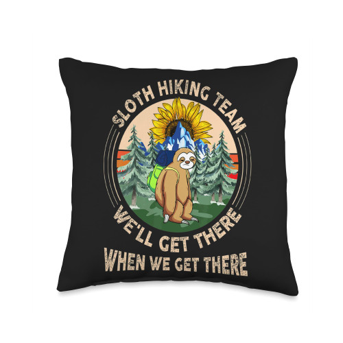 Camping Hiking Vintage Design Outdoor Lovers Gift Sloth Team Vintage Outdoor Nature Hike Mountain Hiker Throw Pillow, 16x16, Multicolor
