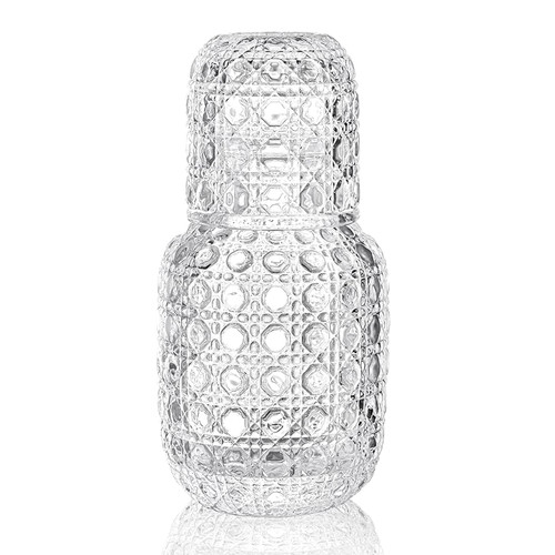 Bedside Water Carafe Set, Night Carafe Pitcher and Water Glass Tumbler Set, Nightstand Water Carafe with Cup Sets, Glass Mouthwash Decanter For Bathroom, Guest Room 15 oz/443ml