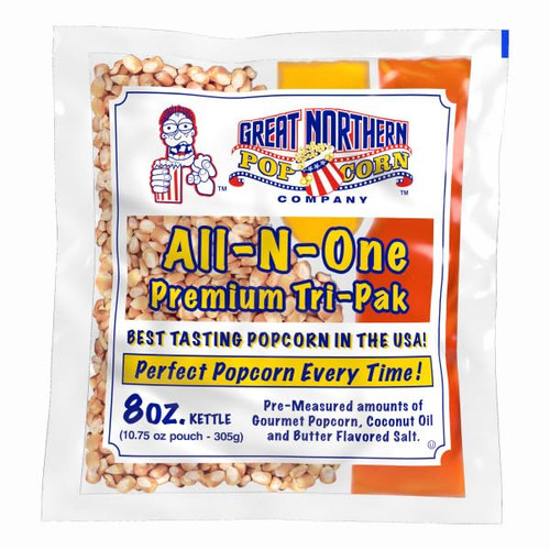 All-in-One Premium Tri-Pack Popcorn - 10.75-Ounce Movie Theater Popcorn for Commercial 8-Ounce Kettle Poppers - 12/Case by Great Northern Popcorn